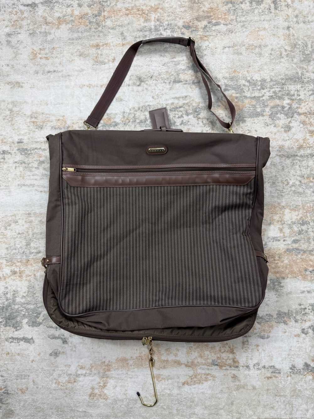 Vintage Jaguar Garment Folding Bag Travel Suit Carrier Brown & Brass 80s 90s